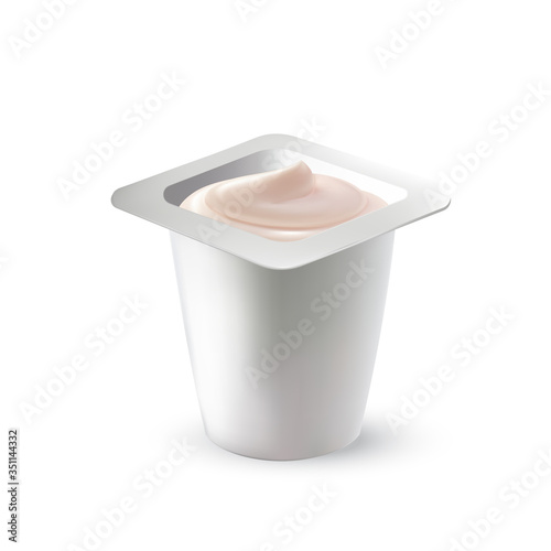 Yogurt Dairy Cream Delicious Dessert Food Vector. Yogurt Nutrition In Blank Plastic Cup Package. Healthy Dieting Breakfast Sweet Dish, Grocery Shop Product Template Realistic 3d Illustration