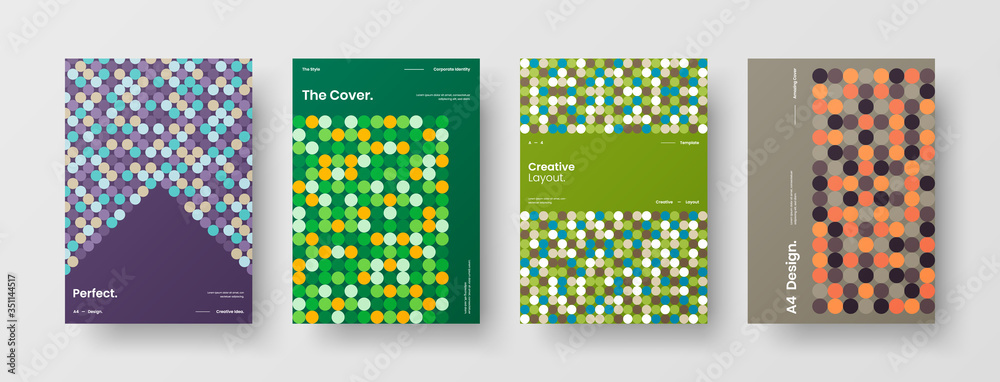 Company identity brochure template collection. Business presentation vector A4 vertical orientation front page mock up set. Corporate report cover abstract geometric illustration design layout bundle.