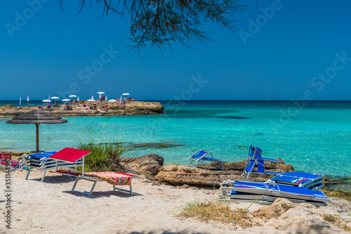 Fototapeta Naklejka Na Ścianę i Meble -  Golden beaches and clear sea. Magic of Salento. Punta della Suina. Puglia, Italy