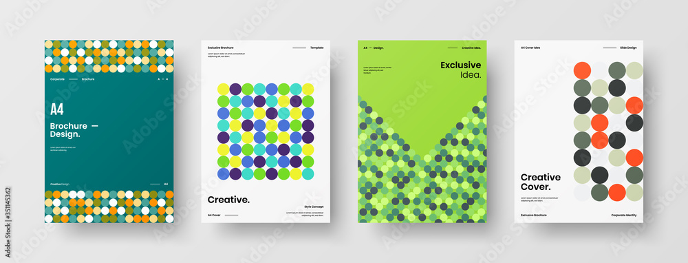 Company identity brochure template collection. Business presentation vector A4 vertical orientation front page mock up set. Corporate report cover abstract geometric illustration design layout bundle. Company identity brochure template collection. Business presentation vector A4 vertical orientation front page mock up set. Corporate report cover abstract geometric illustration design layout bundle.