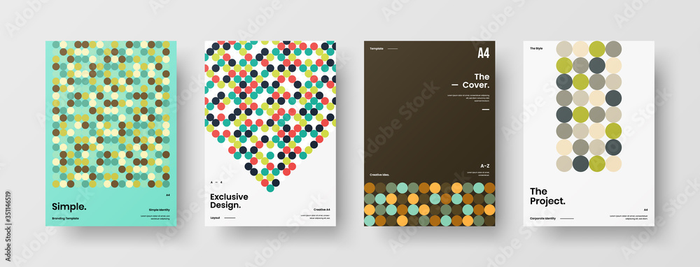 Company identity brochure template collection. Business presentation vector A4 vertical orientation front page mock up set. Corporate report cover abstract geometric illustration design layout bundle. Company identity brochure template collection. Business presentation vector A4 vertical orientation front page mock up set. Corporate report cover abstract geometric illustration design layout bundle.