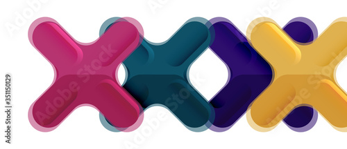 Glossy multicolored plastic style cross composition  x shape design  techno geometric modern abstract background. Trendy abstract layout template