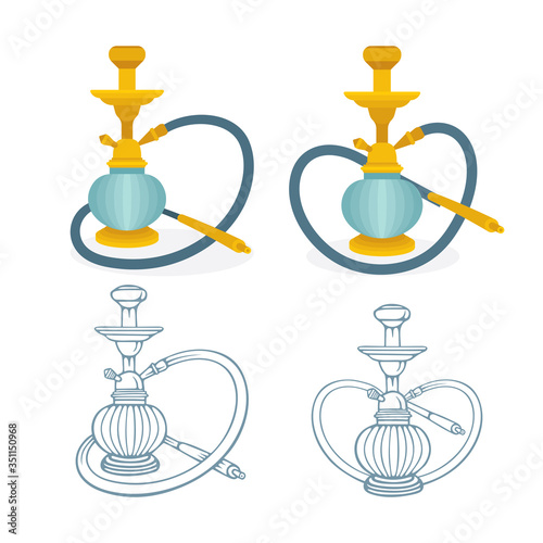 Hookah. Hooka hand drawn vector illustration. Chillum sketch drawings set.