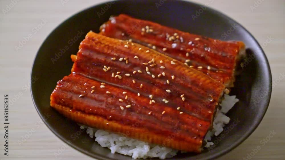 Japanese eel grilled with rice bowl or Unagi don - Japanese food style Japanese eel grilled with rice bowl or Unagi don - Japanese food style