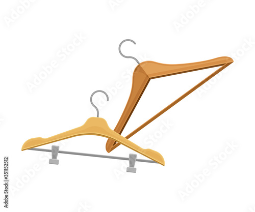 Wooden Clothing Hanger as Sewing and Tailoring Equipment Vector Illustration