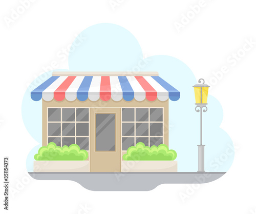 Paris Street View with Store Facade and Streetlight Vector Illustration