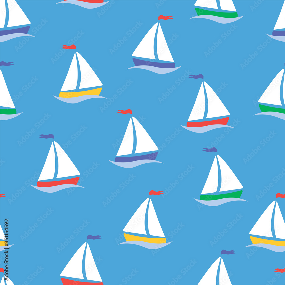 Vector illustration. Seamless pattern with sailboats on a blue background.