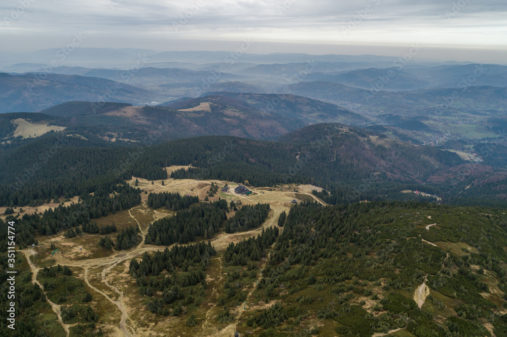Beskid mountains Pilsko Polish mountains and hills aerial drone photo