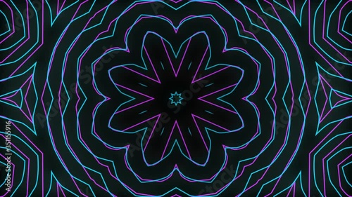 VJ Fractal Abstract kaleidoscopic background. motion of different transforming. 3d rendering computer generated backdrop. Disco spectrum lights concert spot bulb. Light Tunnel.