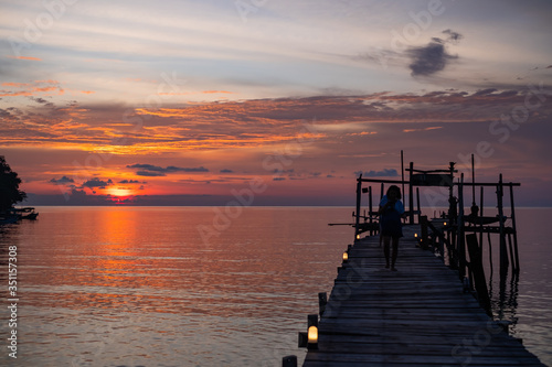 Sea and mountain views. the clear skies with beautiful clouds. at sunset. Suitable for tourism recreation. At Ko Kood  Trat province  Thailand.