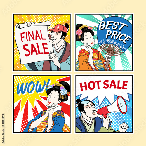 Shopping season ukiyo-e people set
