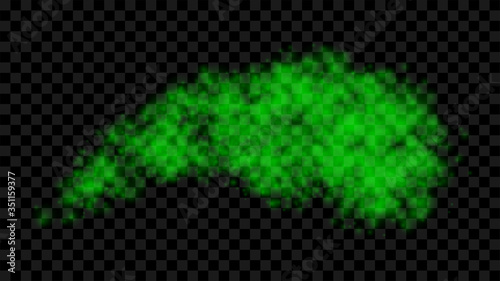 Realistic vector bad smell or stink cloud, green vapour. Bad smell. Clouds of farting, smoke or stench gases. Green stink cloud, smog, chemical vapor, stench spray isolated on transparent background.