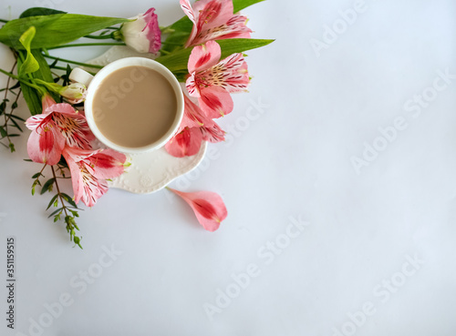 flowers and cup of coffee background