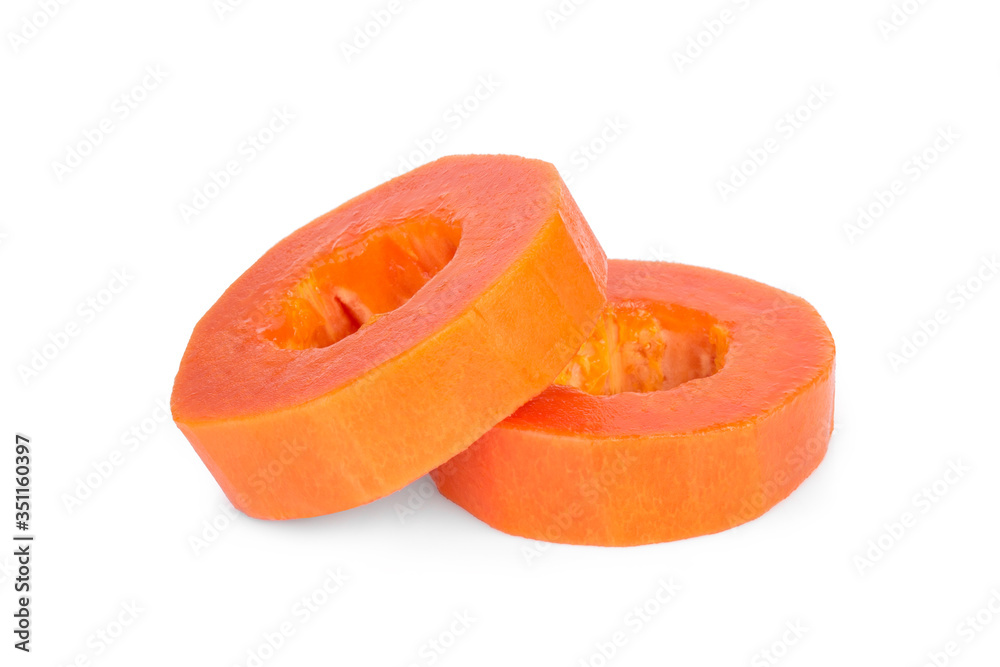 sliced ripe papaya fruit isolated on white background sliced ripe papaya fruit isolated on white background