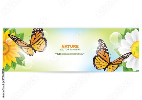 A nature banner with butterflies illustration.