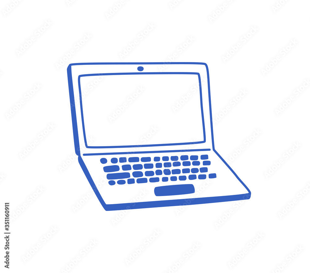 Flat laptop icon isolated on a white background. Vector, hand-drawn illustration. Flat laptop icon isolated on a white background. Vector, hand-drawn illustration.