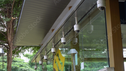 Photography Many CCTV Surveillance Cameras at Subway Station in Singapore - August 2019