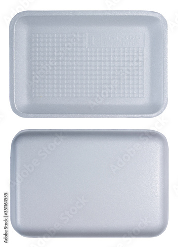 The front and back of the foam tray that is used to pack food, fruit or various products. Picture of foam isolate tray with embedded paths