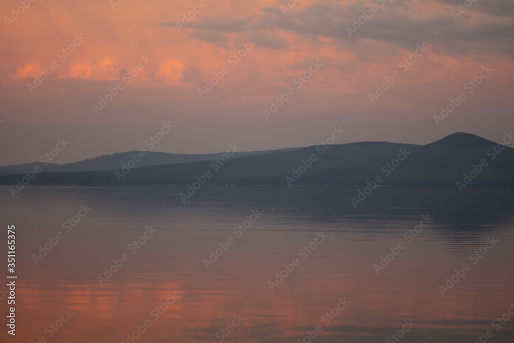 Early morning on the lake Turgoyak , Russia