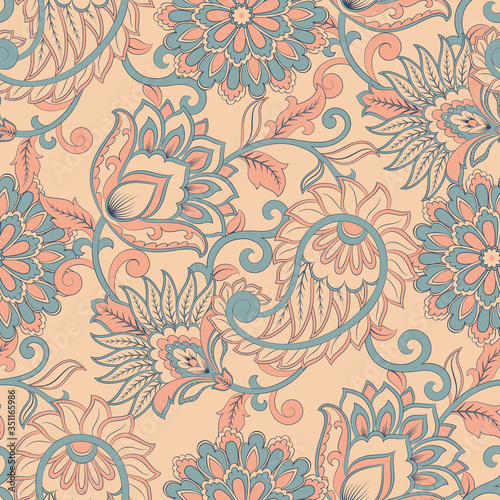 Floral seamless pattern with paisley ornament.