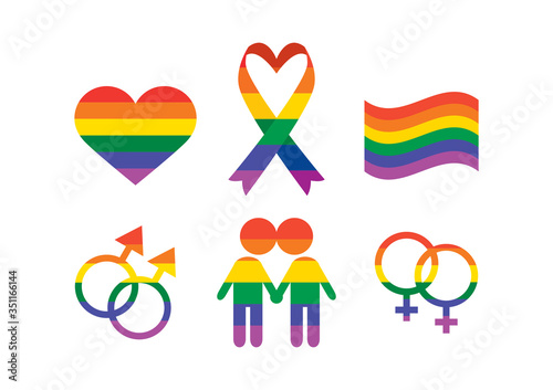 Gay rainbow icon set vector. LGBT vector icon set. Gay love symbol vector. Gay and lesbian rights icon isolated on a white background. LGBT community symbols vector. Gender symbol collection