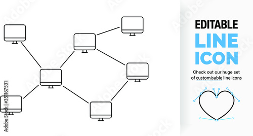 Editable line icon of a computer network, part of a huge set of editable line icons! 