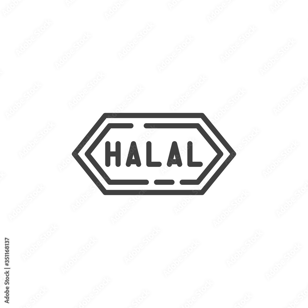 Halal food products label line icon. linear style sign for mobile concept and web design. Islamic halal food outline vector icon. Symbol, logo illustration. Vector graphics Halal food products label line icon. linear style sign for mobile concept and web design. Islamic halal food outline vector icon. Symbol, logo illustration. Vector graphics