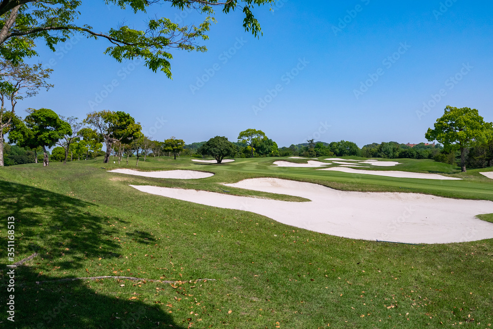Golf Course with beautiful green field. Golf course with a rich green turf beautiful scenery. Golf Course with beautiful green field. Golf course with a rich green turf beautiful scenery.