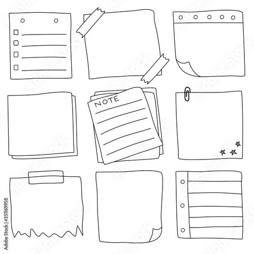 Hand drawn doodle notepaper, sticky note, vector illustration