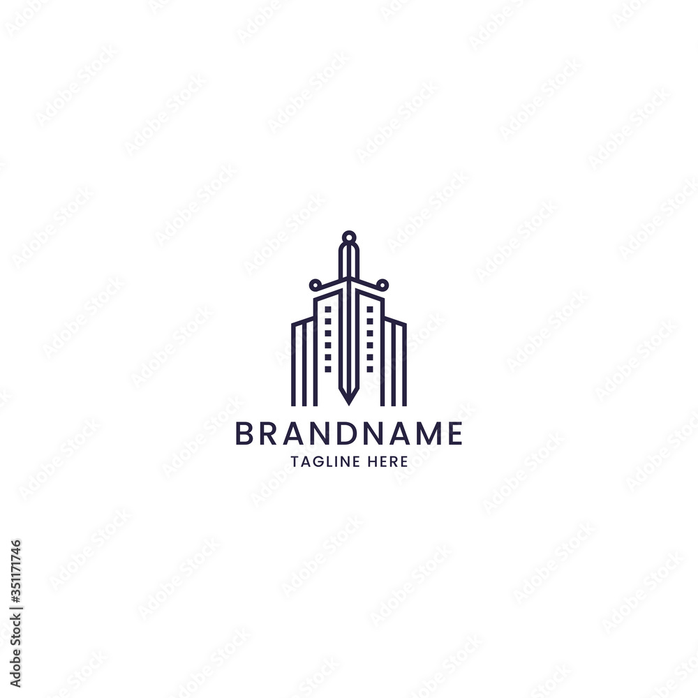 Sword and building logo icon design template vector