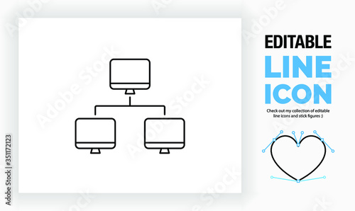 Editable line icon of a computer network, part of a huge set of editable line icons! 