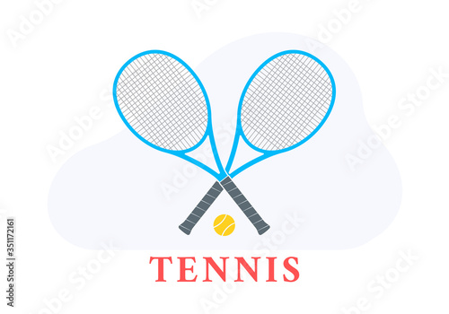 Tennis logo design or icon with two crossed rackets and tennis ball. Vector illustration.
