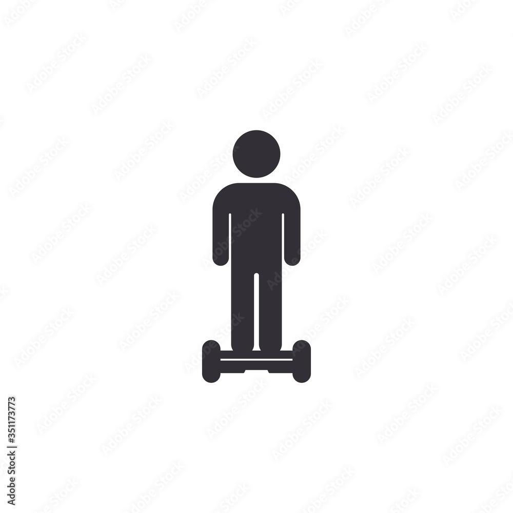 Man on hoverboard sign. Self-balancing transport symbol modern, simple, vector, icon for website design, mobile app, ui. Vector Illustration Man on hoverboard sign. Self-balancing transport symbol modern, simple, vector, icon for website design, mobile app, ui. Vector Illustration