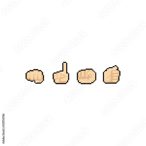 Pixel art cartoon hand icon design set.