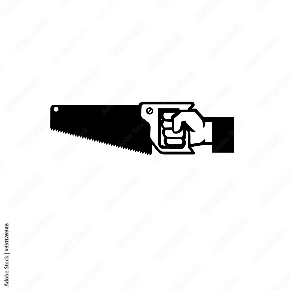 Black and White Illustration of an American carpenter, handyman or construction worker hand holding a crosscut saw viewed from side on isolated white background done in retro style. Black and White Illustration of an American carpenter, handyman or construction worker hand holding a crosscut saw viewed from side on isolated white background done in retro style.