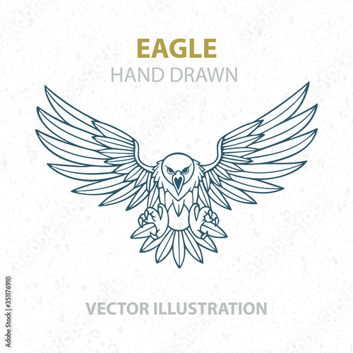 Eagle. Attacking eagle hand drawn vector illustration. Engraving style eagle mascot.  Part of set.