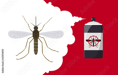 Mosquito repellent banner concept. Insect repellent aerosol. Pest, insect and bug control spray bottle