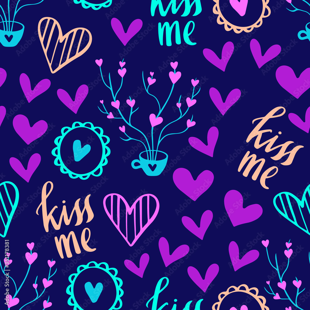 Romantic Doodle Pattern with Hearts-04