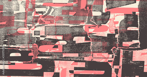 Collage of torn street posters. Abstract  halftone lettering background. vector illustration