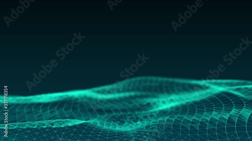 Digital blue color particles and light with bokeh flowing, Cyberspace, and technology digital connection abstract motion background concept.
