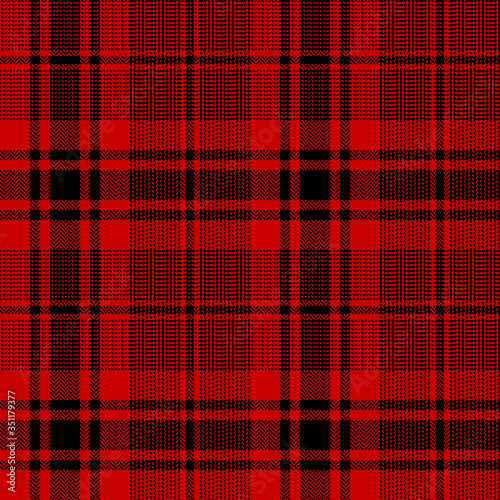Tartan plaid pattern in red and black. Seamless Scottish herringbone check pattern for winter jacket, coat, skirt, blanket, throw, poncho, or other Christmas and New Year textile print.