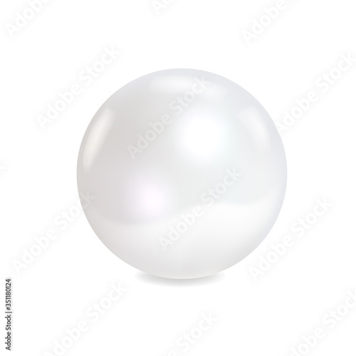 White sea pearl on white background. Precious decoration. Vector illustration.