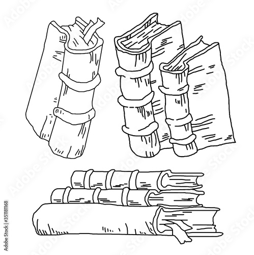 Set of old books, hand drawn vector illustrations