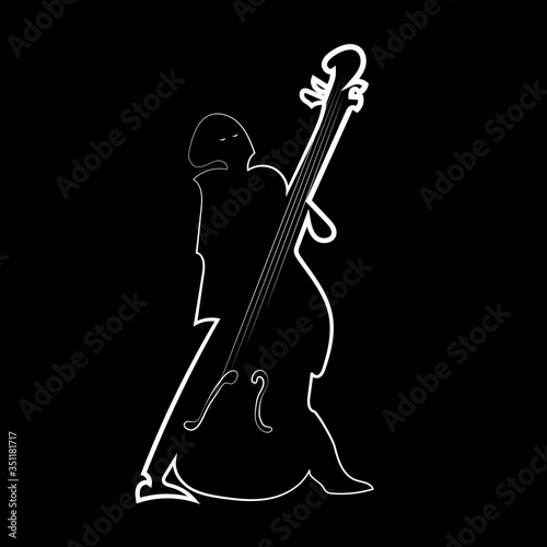 Jazz bassist silhouette in white isolated on black background. Illustration
Cotrabassist musician.