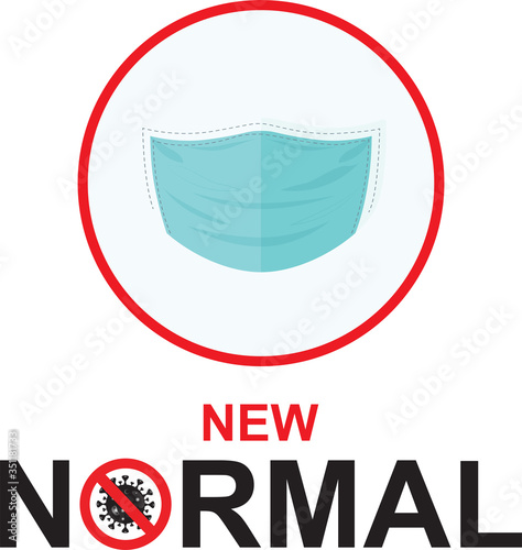 NEW NORMAL word on 3 ply face surgical mask. Life after pandemic concept