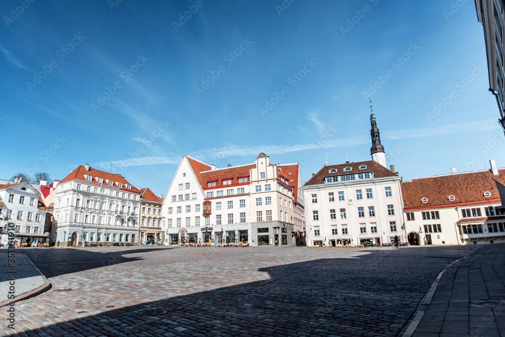 architecture and urban concept - empty town hall square of Tallinn old city, estonia