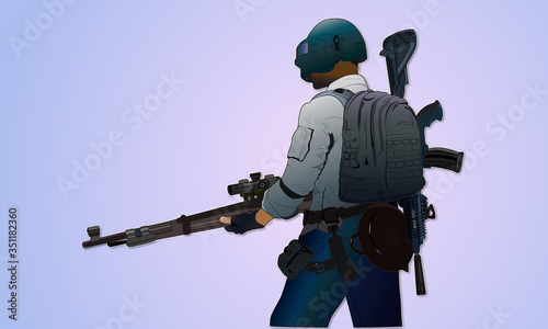 PubG soldier with Gun vector