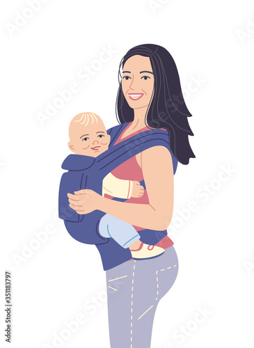 Young Mother Carrying Her Baby in Ergo Backpack