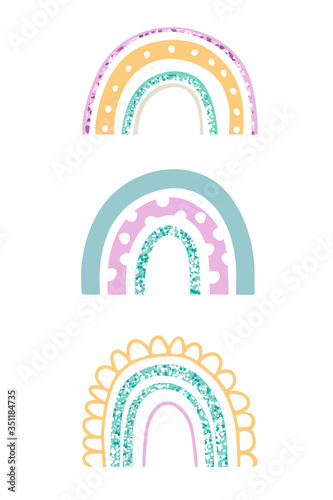 Baby cute rainbow graphic illustration. Nursery, kids slogan print. With glitter. for posters, prints, cards, fabric, children's books. Vector