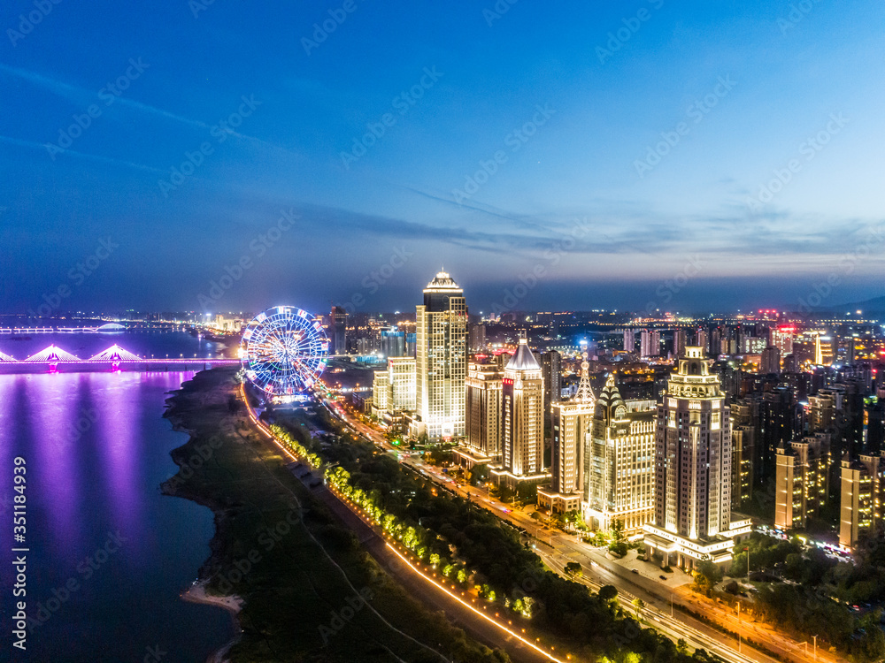 Panorama of night view of modern city, Shanghai, China